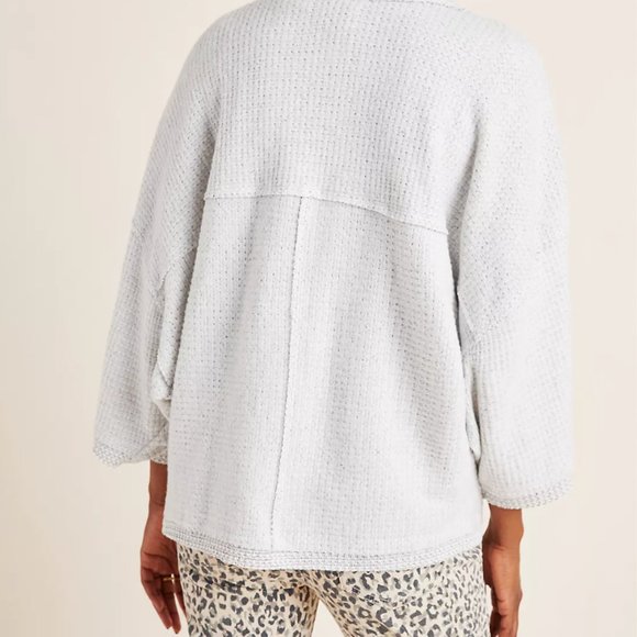 Maeve Lia Hacci Cardigan Sweater S grey open front waffle texture with raw edges - Picture 2 of 10